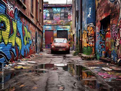vibrant and expressive graffiti on decaying urban walls © tantawat