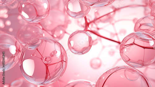 pink glass liquid bubbles, 3D render abstract, cosmetic scientific futuristic