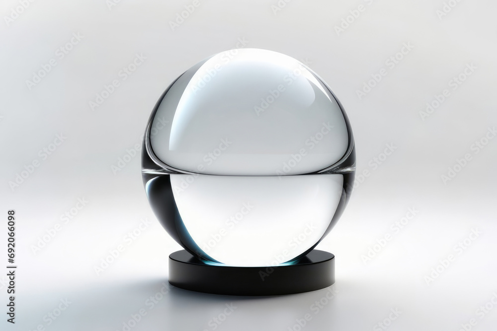 Glass sphere on a black stand, white background Glass sphere on a black stand, white background