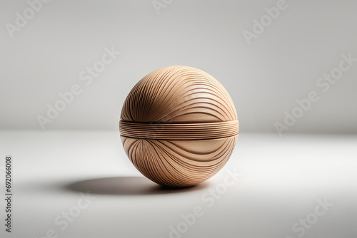 Wooden carved sphere on a white background