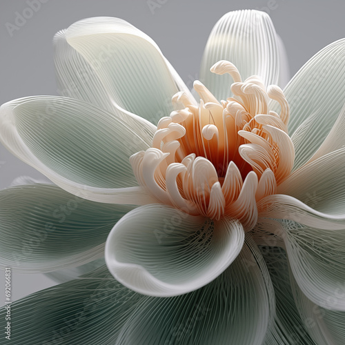 bloom 3D flower pistils petals green orange plastic transparent abstract photo