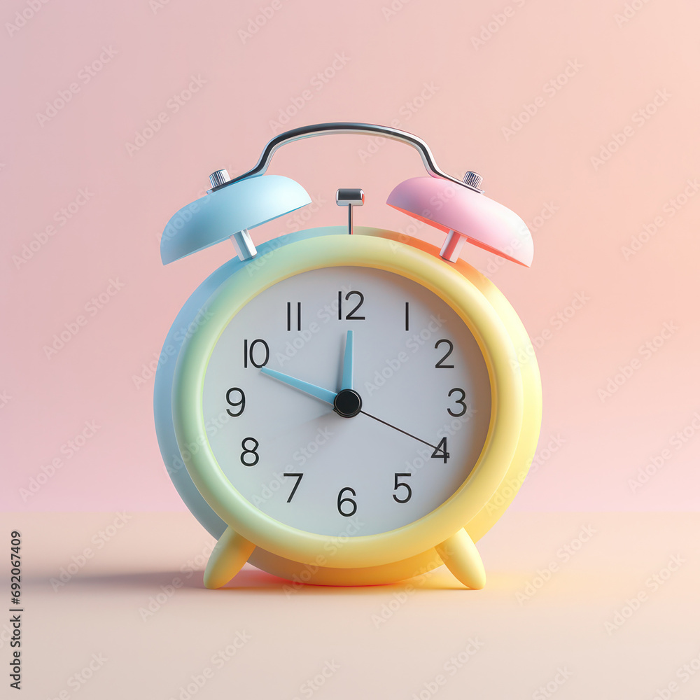 Cute 3D Alarm Clock Icon Against a Smooth Pastel Color Background - Minimalist Appeal. Cute 3D Alarm Clock Icon Against a Smooth Pastel Color Background - Minimalist Appeal.