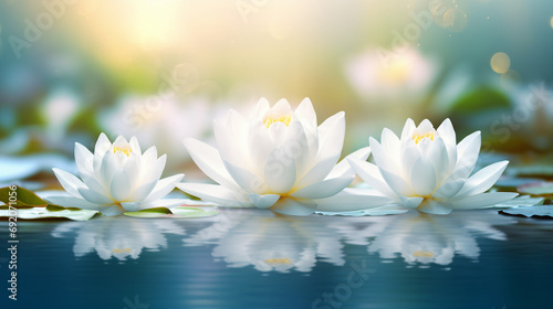 Zen Garden Serenity  Beautiful Lotus Floating on Calm Water with Soft Bokeh Reflection - Nature s Tranquil Beauty for Meditation and Relaxation.