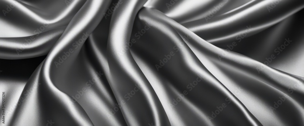 Fototapeta premium lack white silk satin fabric abstract background. Drapery fold crease wavy crumpled
