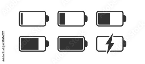 Battery icon. Full electricity power. Charge energy sign. Accumulator level bar. Phone ui. Vector illustration.