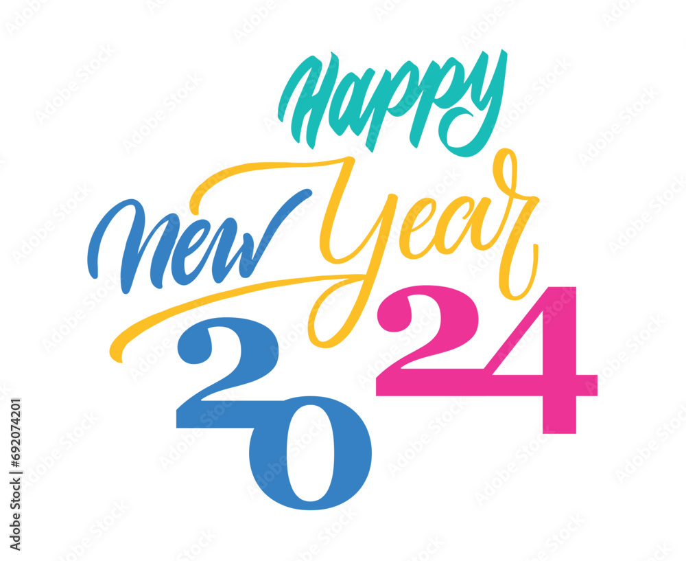 Happy New Year 2024 Abstract Multicolor Graphic Design Holiday Vector Logo Symbol Illustration