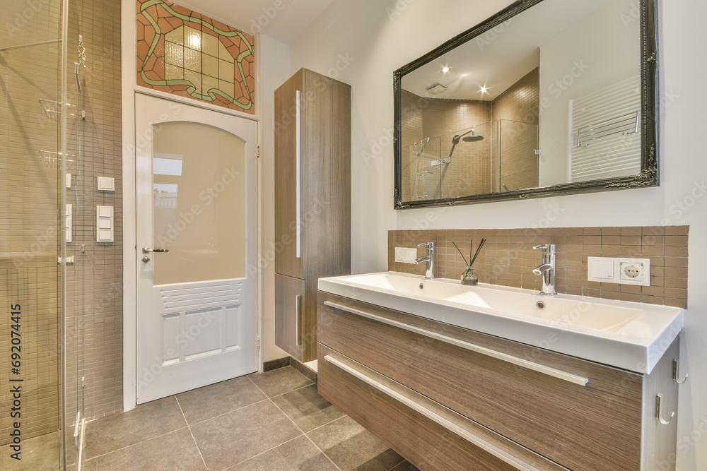Bathroom with shower cabin and sink Bathroom with shower cabin and sink