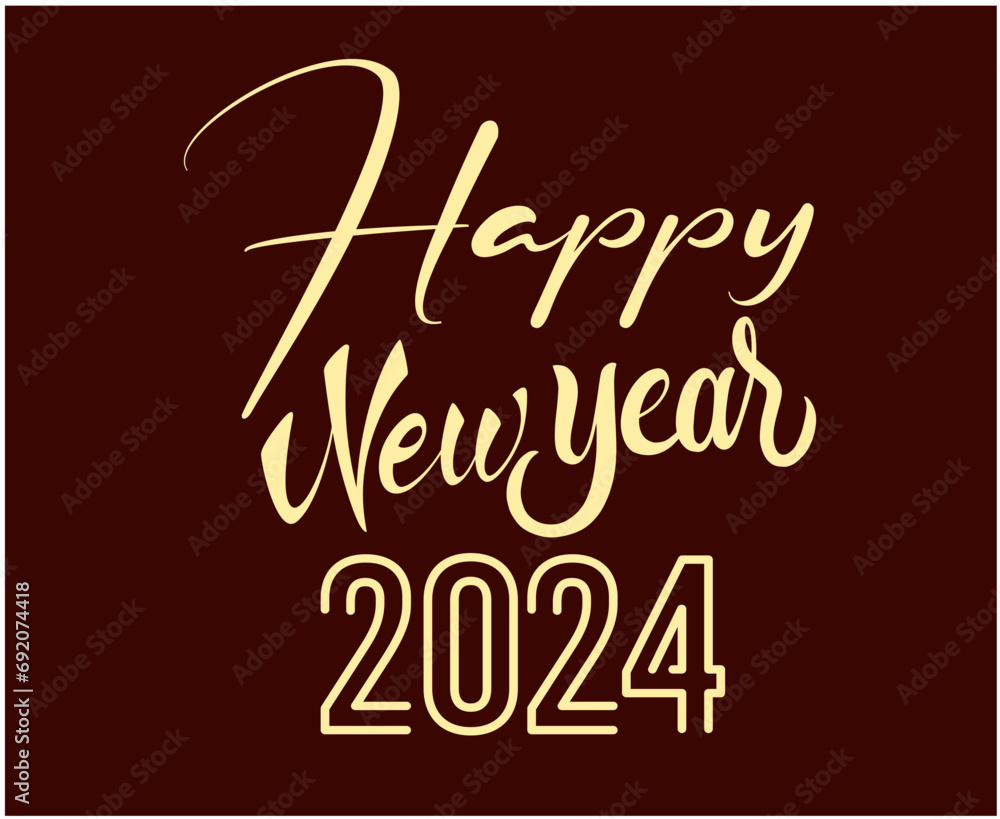 Happy New Year 2024 Abstract Brown Graphic Design Holiday Vector Logo Symbol Illustration With Maroon Background