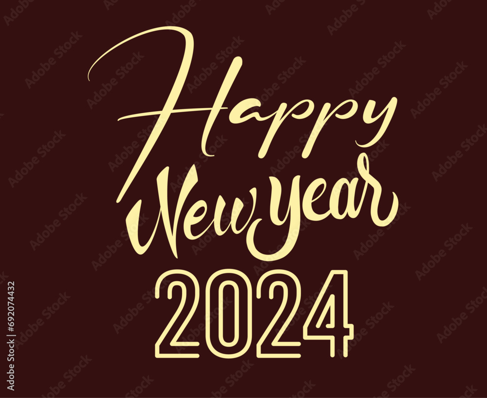 Happy New Year 2024 Abstract Brown Graphic Design Holiday Vector Logo Symbol Illustration With Maroon Background