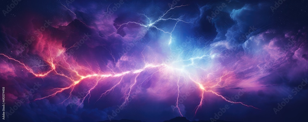 Landscape storm view on lightning bolts, bad weather, climate change, panorama. Generative ai. Landscape storm view on lightning bolts, bad weather, climate change, panorama. Generative ai.