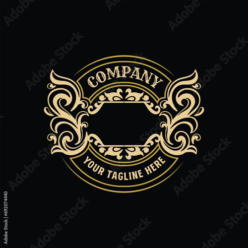 Vintage Retro Golden Royal Frame Ornament or Art Deco Badge Emblem Label Illustration