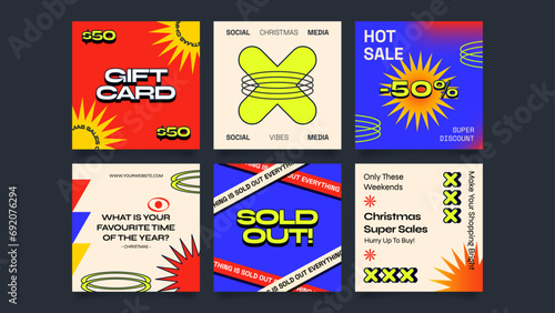 Abstract Social Media Posts. Sales and Discounts. Acid and Brutalism Style. Posts have editable texts, colors and can be used in ads and promotional campaigns.