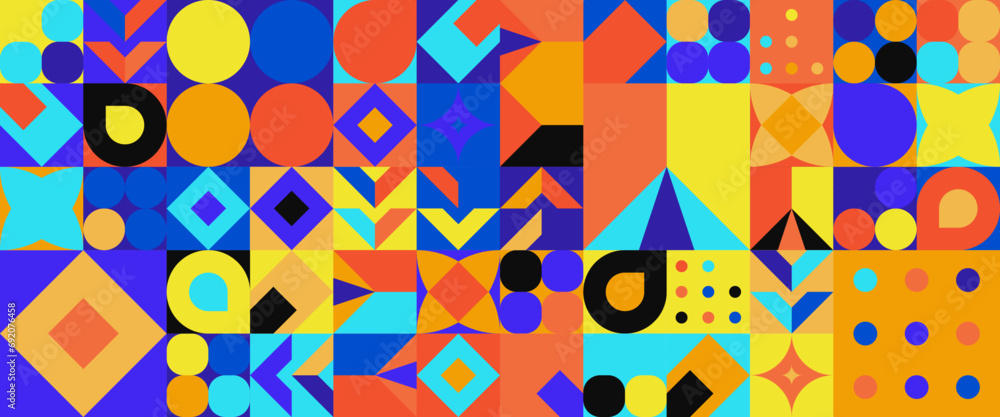 Colorful colourful geometric mosaic seamless pattern illustration with creative abstract shapes. Vector flat mosaic horizontal banners template Colorful colourful geometric mosaic seamless pattern illustration with creative abstract shapes. Vector flat mosaic horizontal banners template