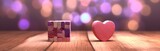 Valentines day banner, pink heart on bokeh lights background