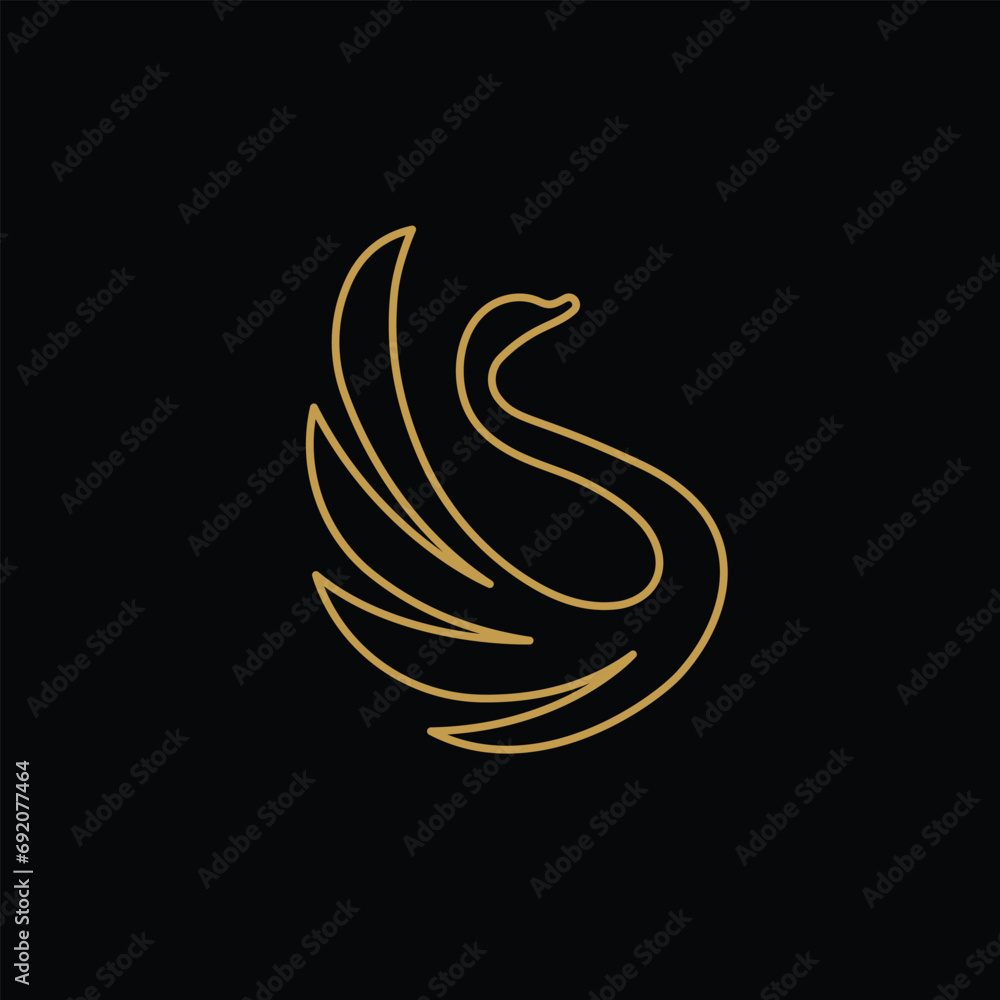 Luxury Golden Swan Goose Line Outline Icon Illustration