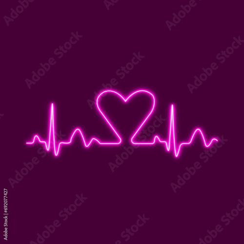 The Neon Glowing heartbeat Ecg shape rises up and down and gains in the middle