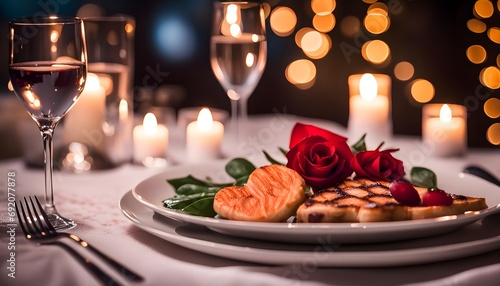 romantic table setting with champagne