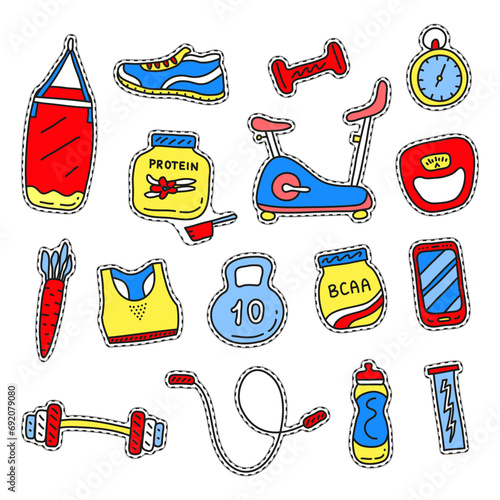 Set of gym and fitness stickers.