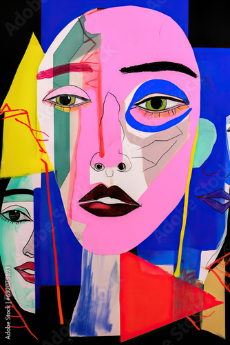 Generative ai image of abstract colorful face collage photo
