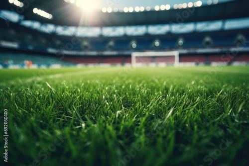 Grass field on the stadium photo