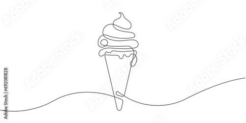 Ice cream one line drawing. Confectionery. Delicious and sweet food.Dessert.Vector illustration.