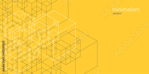 Background from cubes and lines. Linear geometric drawing.Abstraction,Vector illustration.