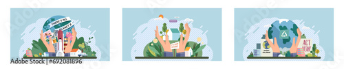 Climate change. Save the planet. Vector illustration Environmental protection measures are necessary to combat global warmings effects Climate change demands urgent action to secure sustainable future