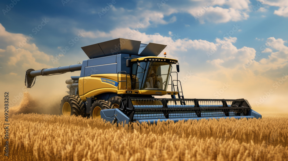 Fototapeta premium ?ombine harvester harvesting wheat from the field