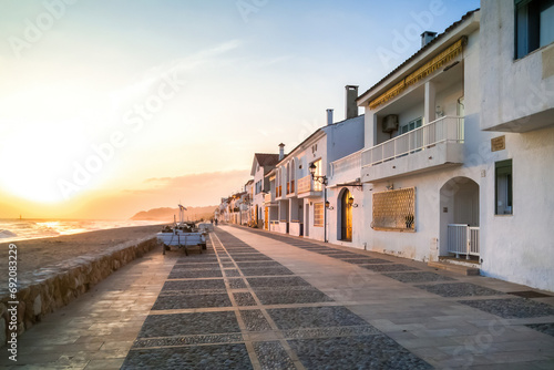  Sunset on the promenade  parallel to the Altafulla beach with its houses facing the Mediterranean Sea. Tarragon photo