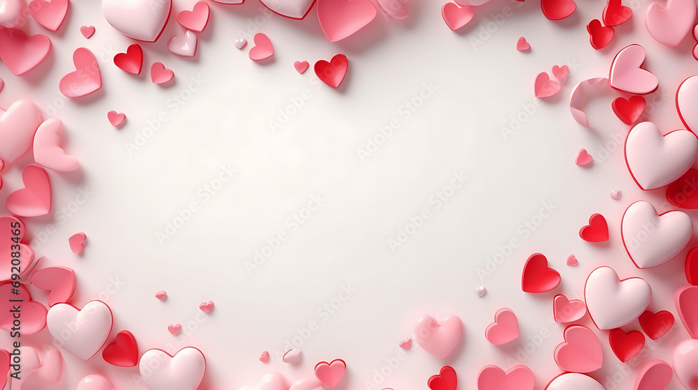 Holiday frame from mixed hearts for Valentines day. Top view. Beautiful background with symbol of love. Space for greeting text. Generative Ai Holiday frame from mixed hearts for Valentines day. Top view. Beautiful background with symbol of love. Space for greeting text. Generative Ai
