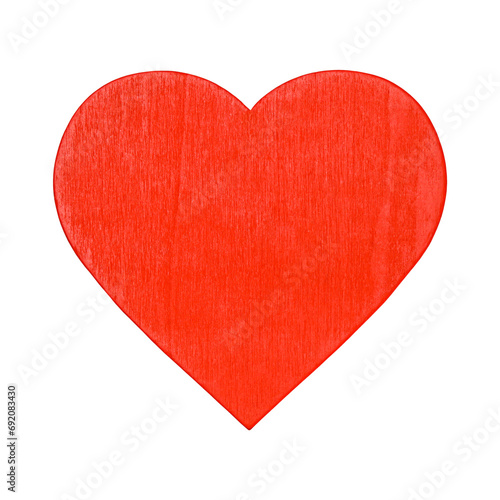 Red wooden heart isolated on a transparent background