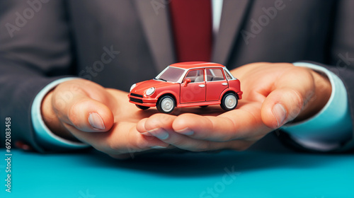 Man holding car model in hand - ai generative