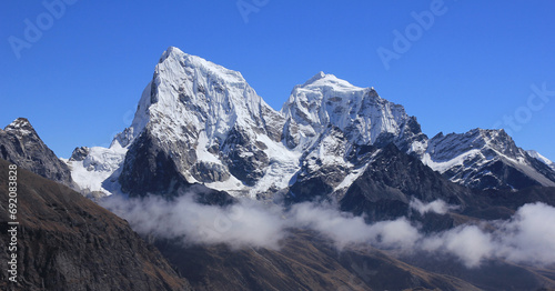 Mountains Cholatse and Taboche in autumn, Nepal. photo