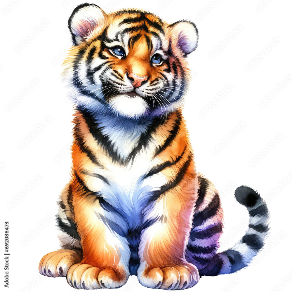 Obraz premium Cute Tiger Portrait | Adorable Young Wildcat Photography Majestic Tiger Closeup | Furry Big Cat in Natural Habitat Wildlife Tiger Photography | Beautiful Striped Predator