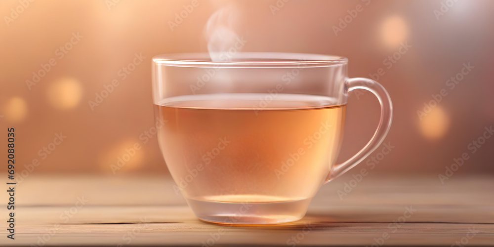 Cup of hot tea on wooden table against bokeh background. Commercial promotional food photo Cup of hot tea on wooden table against bokeh background. Commercial promotional food photo