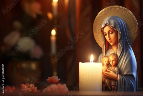 Nativity Scene with Mary, Baby Jesus and the Virgin Mary in church