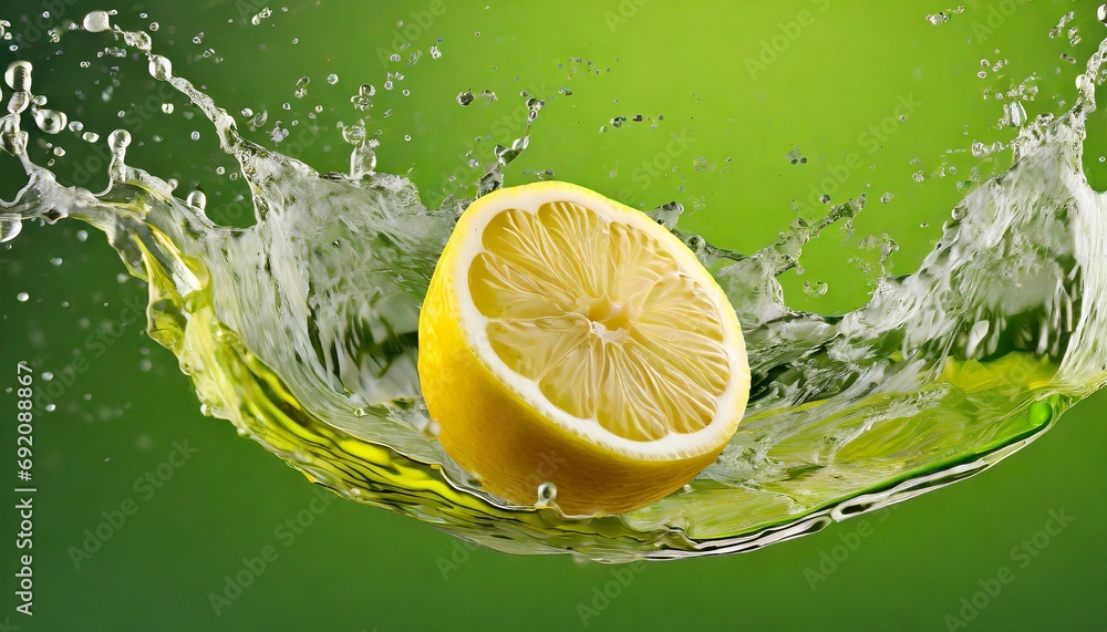 Lemon amid splashing water. half isolated on gree Lemon amid splashing water. half isolated on gree