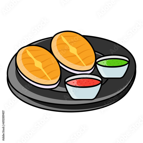 Chicken Steak concept, grilled breast pieces boneless vector color icon design, Fastfood symbol, Grab and go meals sign, Takeout takeaway snack stock illustration 