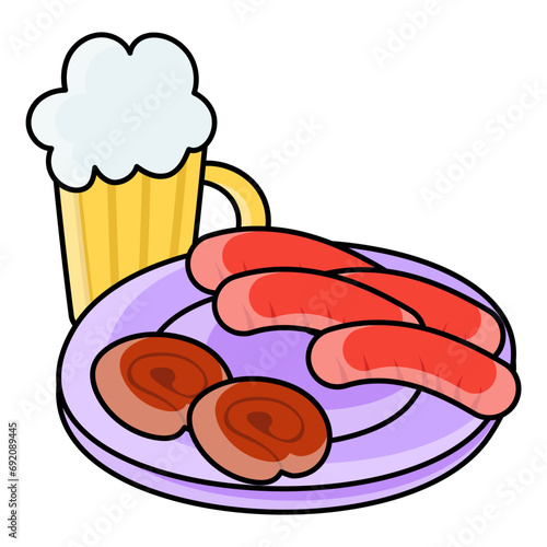 Jumbo Hot Dog Curd Cheese Plate concept, Oktoberfest Sausage Platter vector color icon design, Fastfood symbol, Grab and go meals sign, Takeout takeaway snack stock illustration 