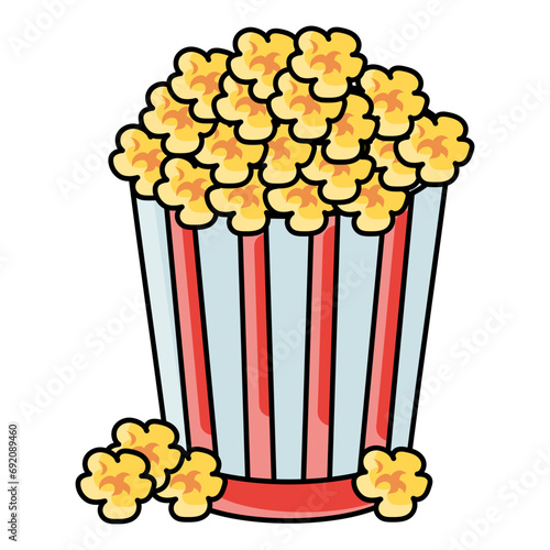 Bucket of Salted Popcorn concept Late or movie Night cravings snacks vector color icon design, Fastfood symbol, Grab and go meals sign, Takeout takeaway snack stock illustration 