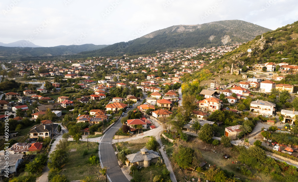 Drone scenery of traditional town of Konitsa in , Epirus, Ioannina region Greece.