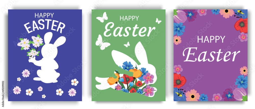 Set of Easter posters. Festive, congratulatory concept. Vector illustration.