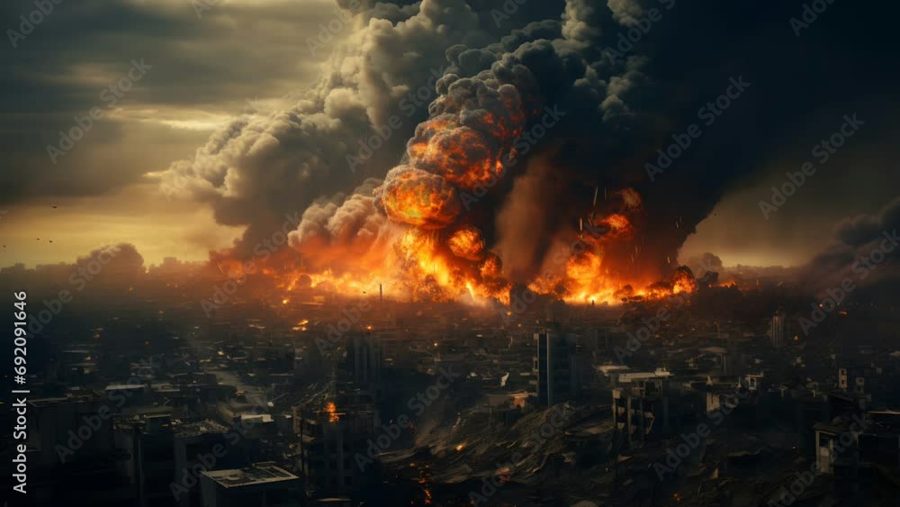 Seemless loop of a fire burning a ruin apocalyptic environment after war. Seemless loop of a fire burning a ruin apocalyptic environment after war.