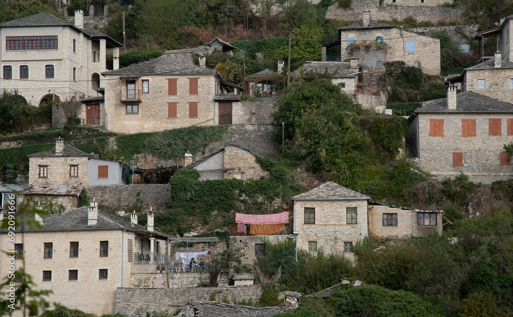Stoned houses in ta traditional village of Vitsa in central Zagori, Epirus region, Greece