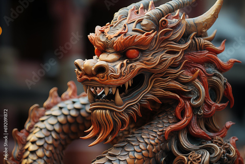 Crimson Dragon Statue Generative AI photo