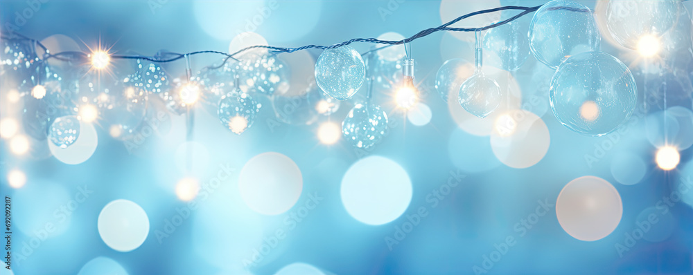 Holiday christmass background. Lights decoration wide banner