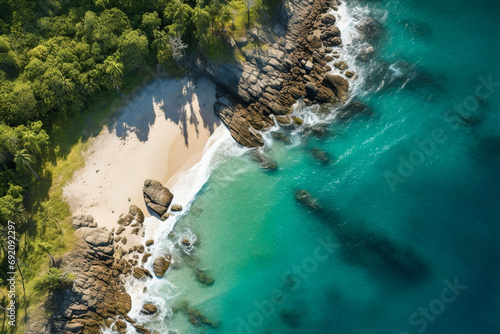 Secluded Cove with Pristine Beach from Above. Generative AI photo