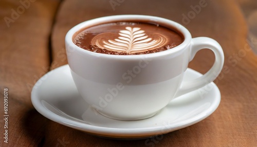 White cup of hot chocolate on wooden table