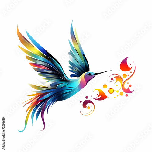 Colorful flying hummingbird isolated on a white background © Feathering Flower