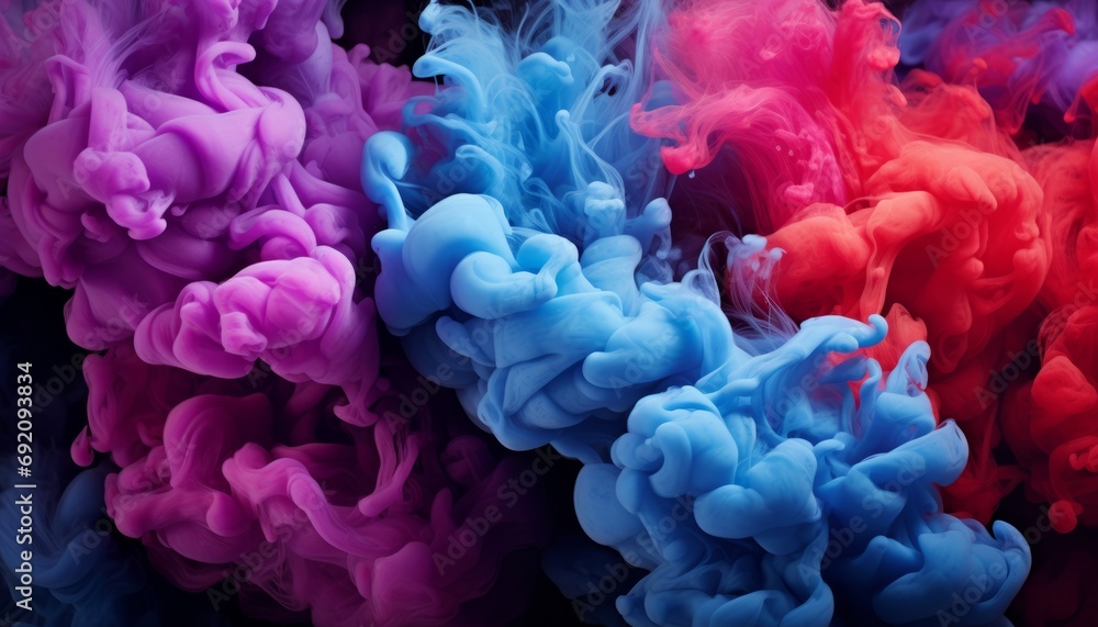 Harmonious fusion of vibrant liquid colors and ink droplets forming captivating cloud formation Harmonious fusion of vibrant liquid colors and ink droplets forming captivating cloud formation